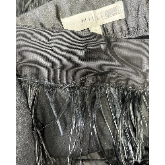 Milly Designer Black Silk Chemise Ostrich Feather Tiered Mini Skirt Women Size 2 - Picture 7 of 9